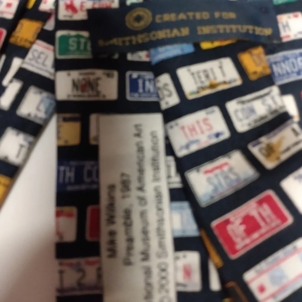 License Plate Men's Silk Tie, fun print, multi color, made in USA,  pre-owned.